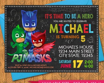 PJ Masks Invitations - PJ Masks Birthday Party Invitation - Digital File - Printable - Amaya/Owlette - Connor/Catboy - Greg/Gekko