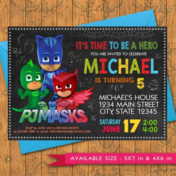 PJ Masks Invitations PJ Masks Birthday Party Invitation