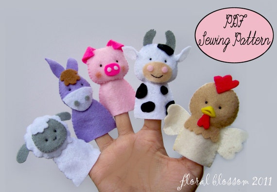 Digital Pattern Farm Friends Felt Finger  Puppets