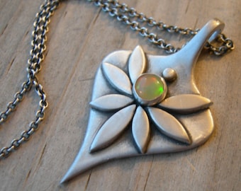 Rhiannon Goddess Pendant Ethiopian Opal PMC Artisan Jewelry Metal Clay Sterling Silver