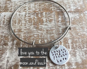 Valentine's gift - - I love you to the moon and back - Mantra bracelet - Gift for her - best friend jewelry - Inspirational