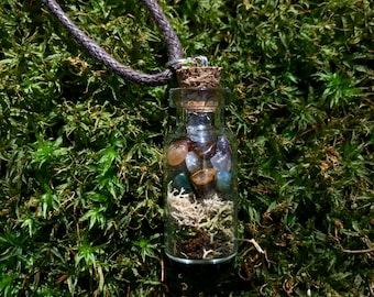 Mossy Crystal Bottle Terrarium Necklace