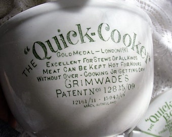 ANTIQUE English Green Text Quick Cooker Pudding Bowl Antique Advertising Cookware Grimwades Victorian Advertising kitchenalia Collectible