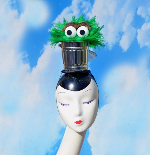 TWO Piece Oscar the Grouch Trash Can Hat Green Costume Cosplay