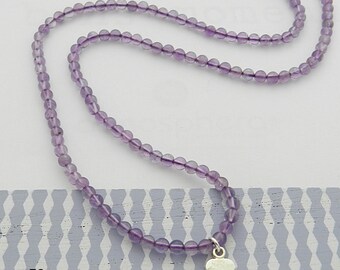 Amethyst necklace silver heart and genuine
