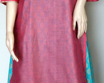 Chanderi layer with Golden printed cotton dress
