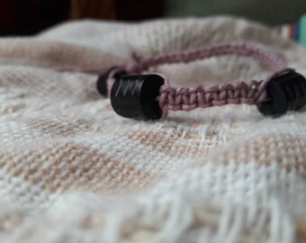 Purplish pink hemp macrame bracelet with black beads