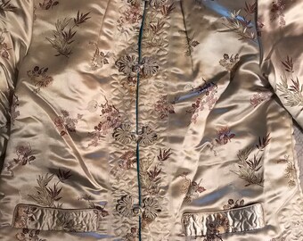 Vintage Silver Asian Silk Jacket. Satin Jacket. Asian Silk Jacket. Silk Jacket. Reversible. Blue Silk Jacket.