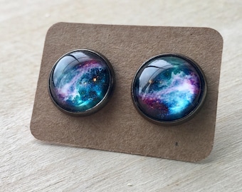Galaxy Earrings//Space Earrings//Galaxy Studs//Colorful Earring Studs//Space Jewelry//Green//Purple//Blue//Pink