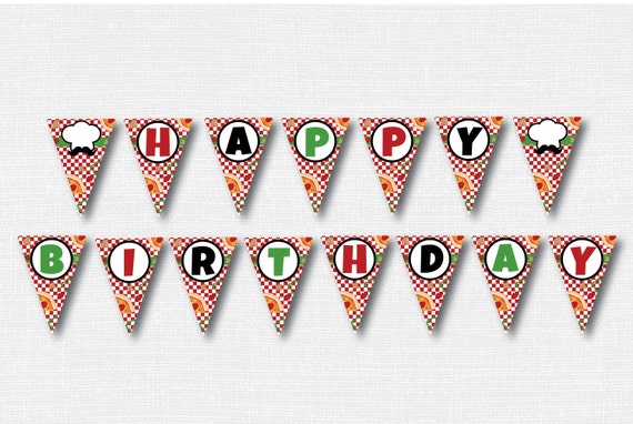 Pizza Happy Birthday Banner Pizza Themed Party Banner