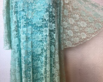 1960's Aqua Lace Angel Sleeve Shift Dress