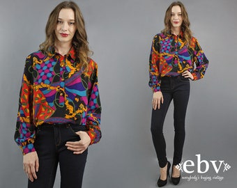 90s Blouse 1990s Blouse Baroque Blouse Fall Blouse Secretary Blouse Work Blouse Chains Blouse Jeweled Blouse Smocked Blouse S M L