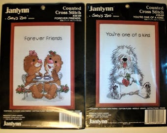 Set of 2-Suzy's Zoo Counted Cross Stitch Kits-Forever Friends & You're One Of A Kind #38-88 #38-89