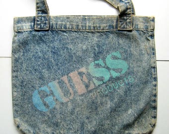 Vintage Guess Denim Tote - 1980's - Georges Marciano, Blue tote, Denim, Large tote bag, Sturdy handles, Open top, Grocery bag, Shopping bag