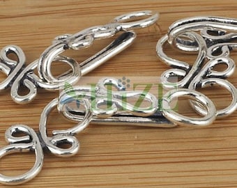 HIZE CN021 925 Sterling Silver Wire Bow Eye Hook Clasps 38x11mm (3)