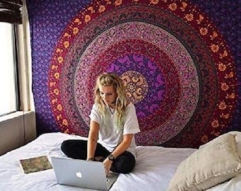 Handmade Mandala Tapestry Wall Hanging Bedroom Wall Decor Block Printed Bedspread Art