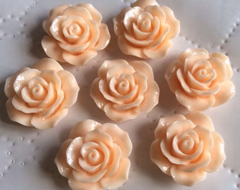 6 pcs 23 mm Cabochon Flowers, Light Peach resin flower, 23 mm peach resin flower, 23 mm light peach rose, 23 mm peach cabochon,peach flower