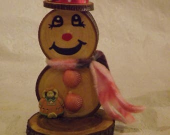 Little Girl Wood Slice Snowman Christmas Decoration