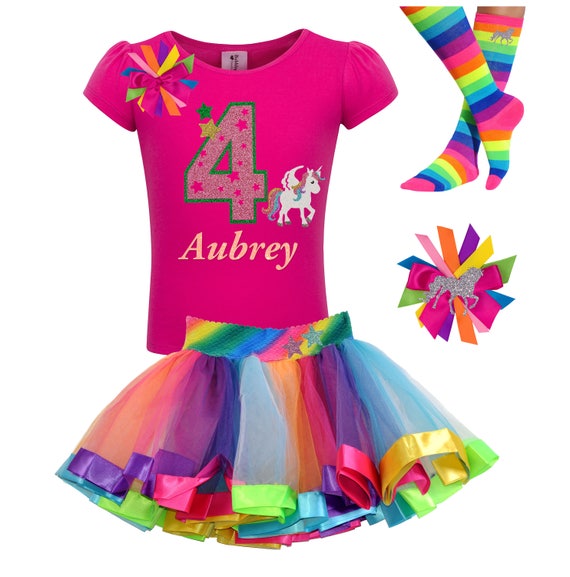 4th Birthday Unicorn Rainbow Themed Outfit for Girls