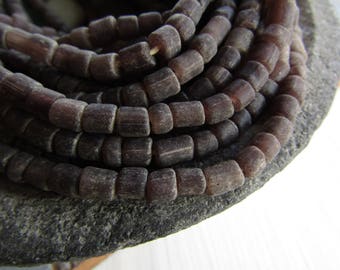 Small purple prune glass seed bead, rustic matte gritty , tube barrel spacer New Indopacific, indonesia 3 to 6 mm (22 inch std ) 7ab65-6
