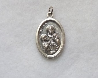 St. Ann and the Child Mary Religious Catholic Patron Saint of Mothers Anne Hannah Medal Charm Pendant