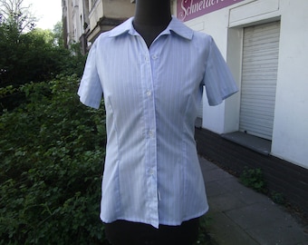 SummerBlouse, light blue Blouse, Cotton Blouse , Blouse Size S , shortsleeves Blouse - striped Blouse - handmade Blouse - Shirt
