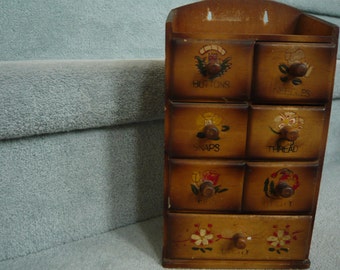 Vintage Wooden Sewing Notions Storage Cupbpard Circa 1950s Country Cottage Chic!