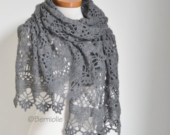 Lace crochet shawl, Grey, P461