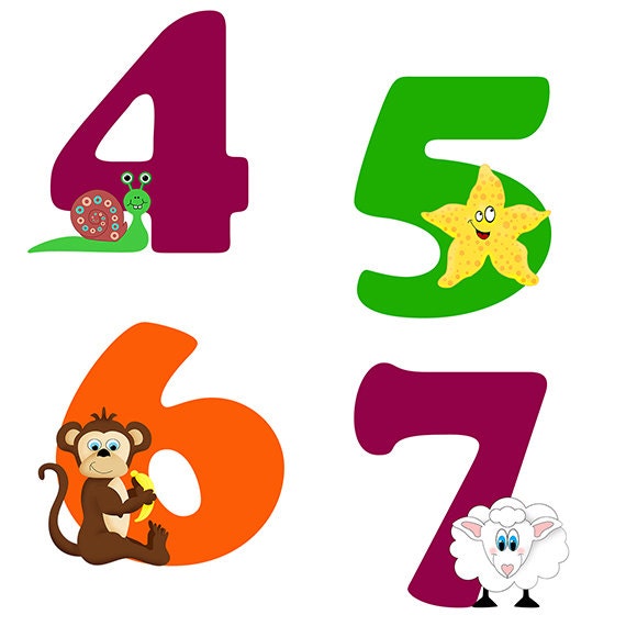 Animal numbers digital clip art, INSTANT DOWNLOAD. Personal and ...