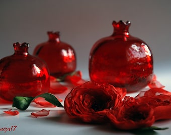 3 Red Glass Pomegranate
