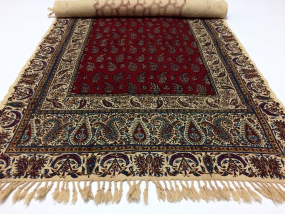 Hand printed 78" inches Red Table Runner- traditional block printed natural dyes cotton Fabric with tassel