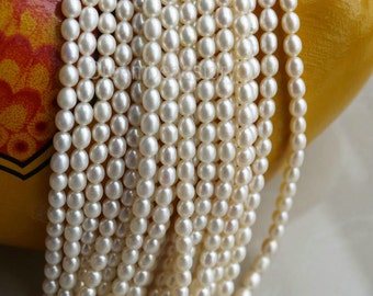 4-5mm Pearl Rice Beads, High Luster Pearls, Rice Pearls, White Pearls, Genuine Oval Pearls, Smooth Pearls, Pearl Necklace Beads (ZZ85)