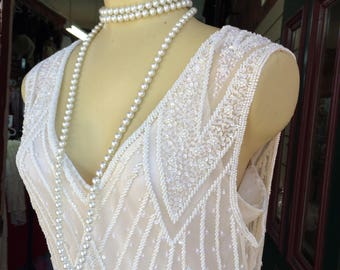Cream Handbeaded Flapper Dress