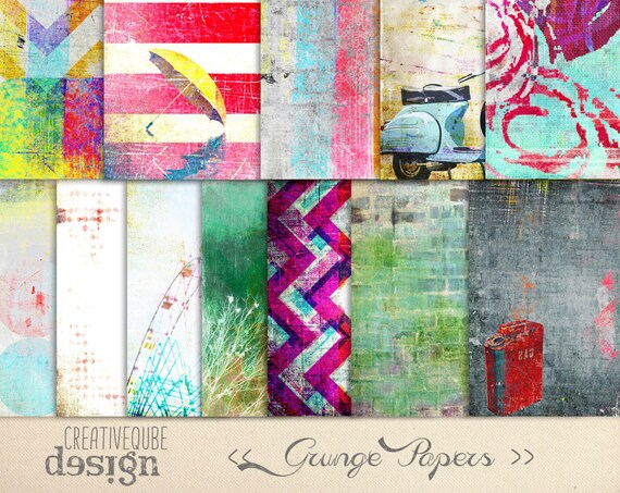 Digital paper, Digital Scrapbook paper pack - Instant download - 12 Digital Papers - Grunge textured