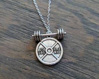 Weight plate and barbell necklace