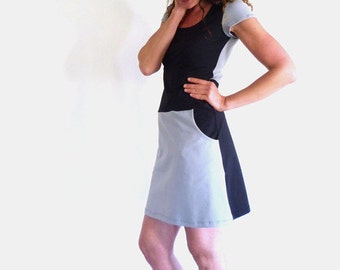 Dress with pockets, short sleeve, grey and black