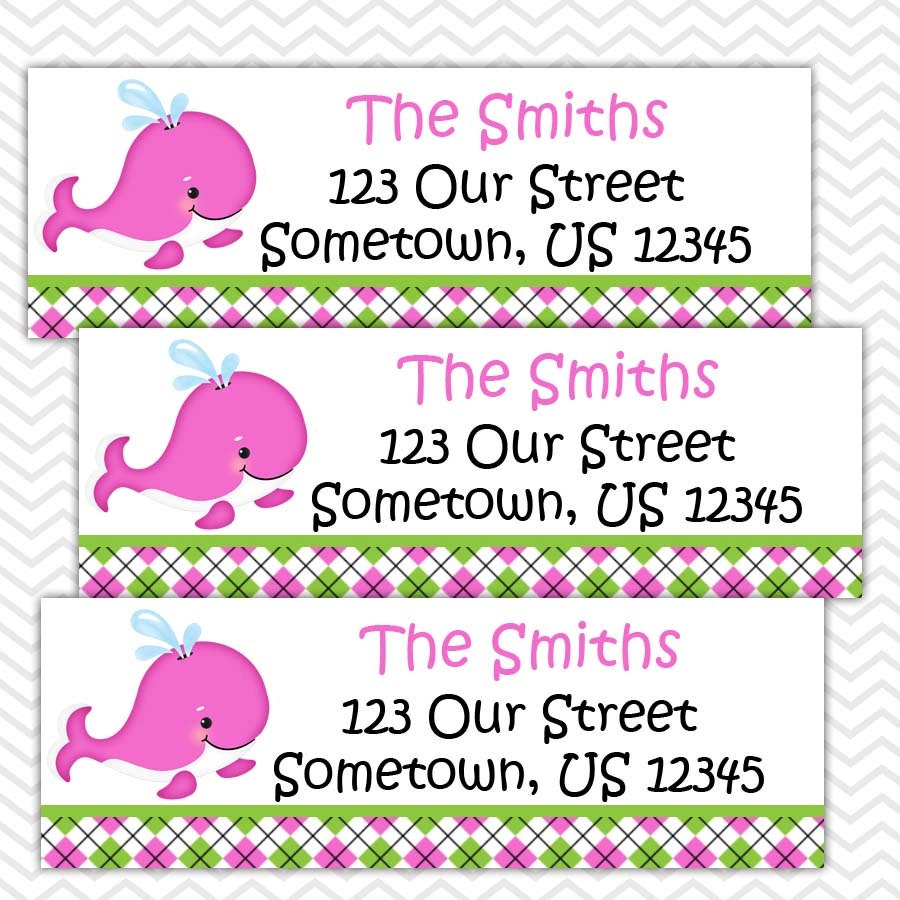 Preppy Pink Whale Personalized Address labels Stickers