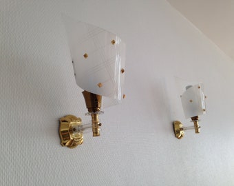 Pair of sconces - white and gold - France - 1960