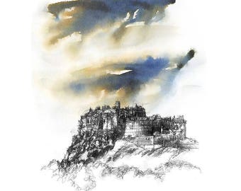 Edinburgh castle | Limited edition fine art print from original drawing. Free shipping.