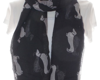 Black dog print scarf, Beach Wrap, Cowl Scarf, dog print scarf, cotton scarf, gifts for her