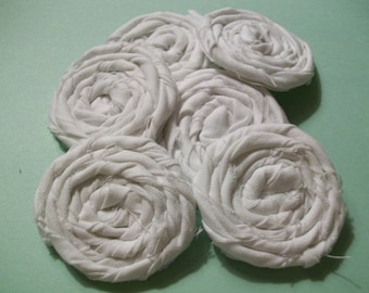 Rolled Fabric Rosette White 6 pc. 2 inch Fabric Flowers Hair Clip Embellishment