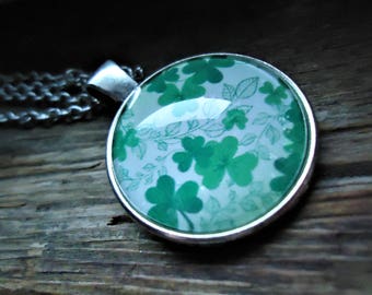 St. Patrick's Day Silver Necklace or Key-chain | Irish, Shamrock, Clover, Green, Ireland, Good Luck Charm, Luck of the Irish