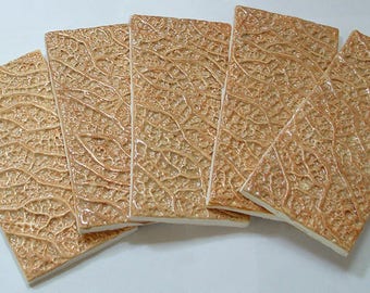 Textured Subway Tile, 1 square foot, tan gloss glaze,"roots" design, handmade tile for fireplace kitchen or bath