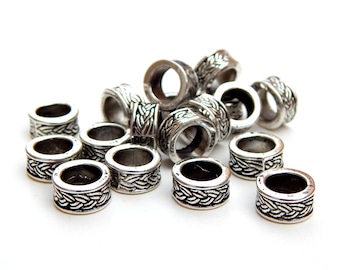Hair Beads, 9mm, 10pcs, Dread Beads, European Spacer Bead, Celtic, Big Hole, Antique Silver, Lead Free, Viking Beard Beads