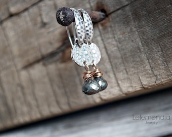 Pyrite Gemstone Earrings Sterling Silver Artisan Modern Mixed Metals by Letemendia Jewelry