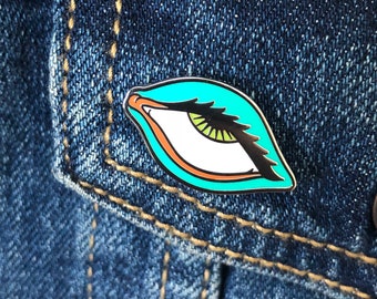 Eyeroll Enamel Pin in Turquoise