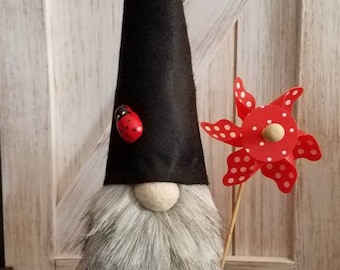 Scandinavian Gnome Tomte Nisse Swedish Summer Red Ladybugs Pinwheel