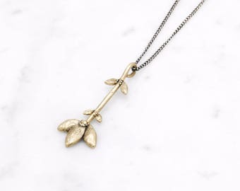 Flower Stem necklace - brass on silver