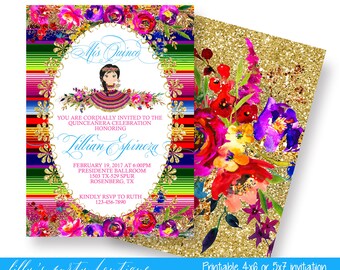 Quinceañera Mexican Fiesta Invitation,Mexican Quince Invite, Quinceañera Invite, Fiesta Quince Invite, Sweet Fifteen, -0054