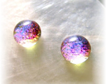 Magenta Pink Translucent Mermaid Tears, Dichroic Glass Stud Earrings, Mermaid Gift